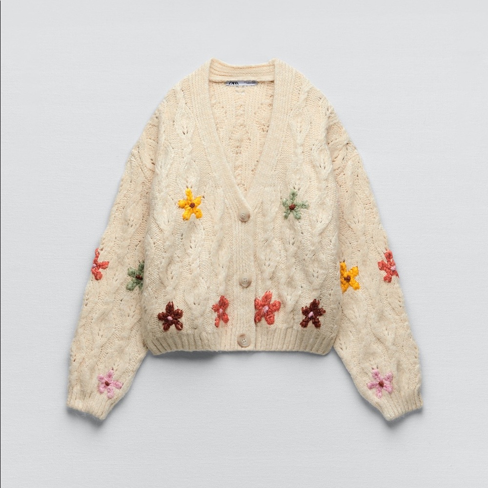 Zara Floral Embroidered Cardigan